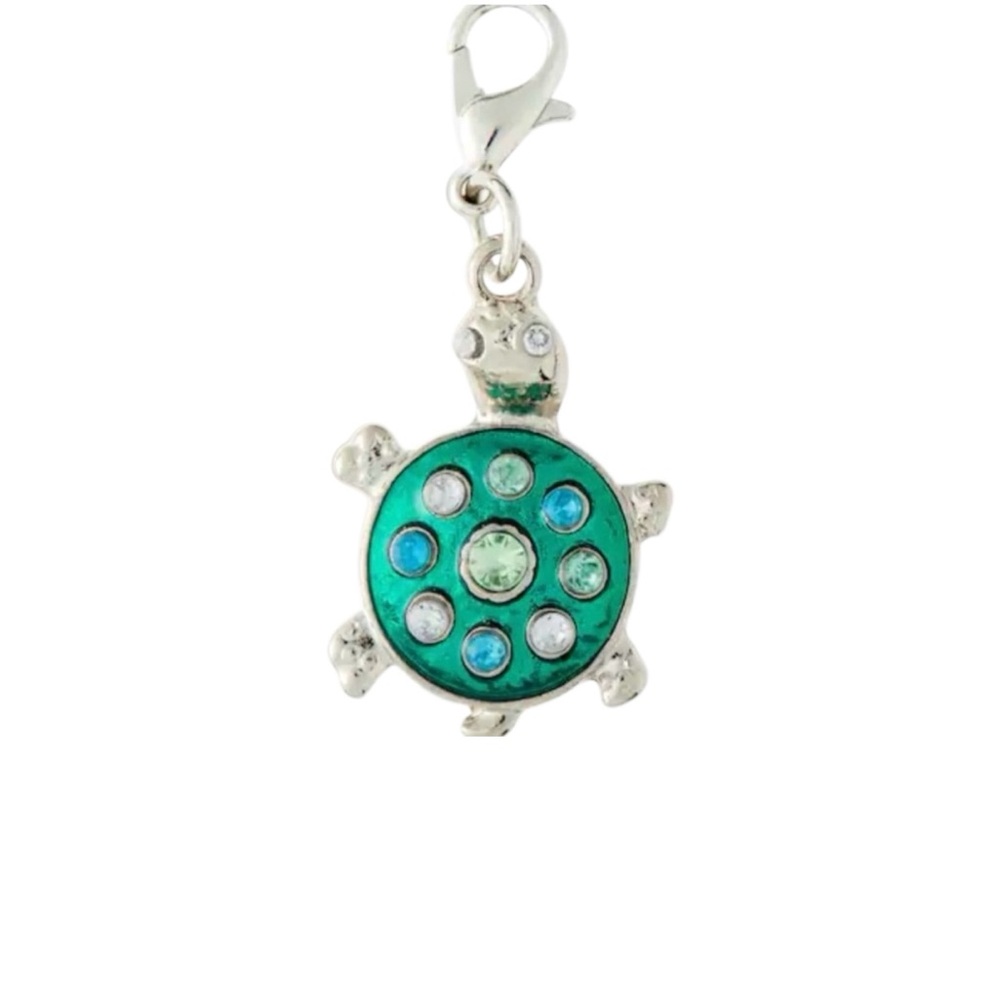Turtle Green & Silver crystal Charm Lobster clasp Zipper pull, purse, shoe charm